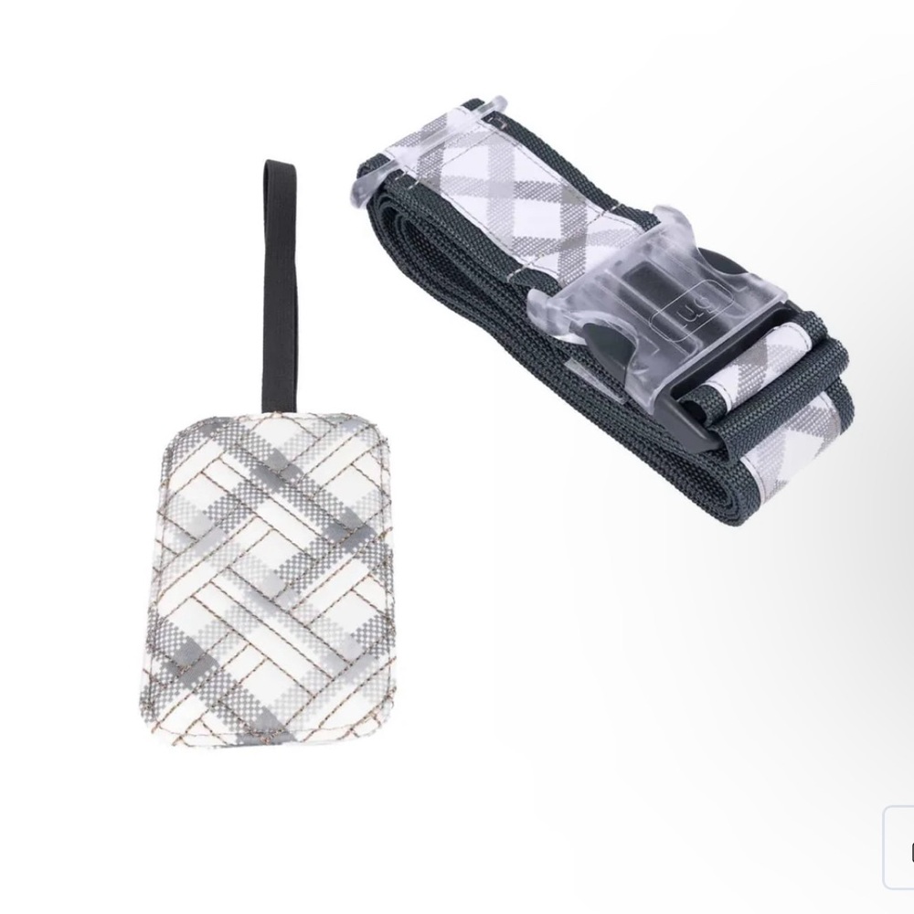 Lug Baggage Claim Strap and Luggage Tag Set  in Checkered Plaid Grey